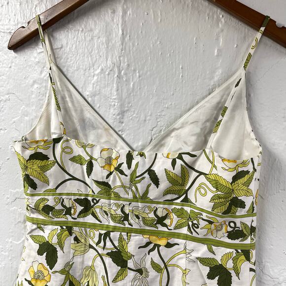 Ann Taylor Floral Tank Top 4 Spaghetti Strap Vintage Girly Green White - Picture 6 of 7